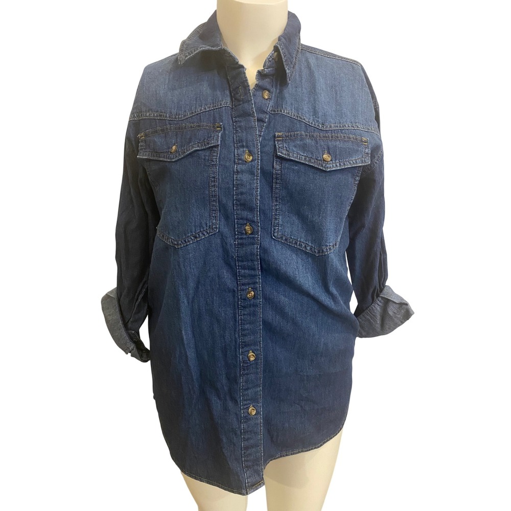 Sofia by Sofia Vergara Oversized BF Denim Shirt Dark Wash XS 0-2 New With Tags